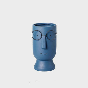 Blue Ceramic Figurine People Planter Succulent Pots